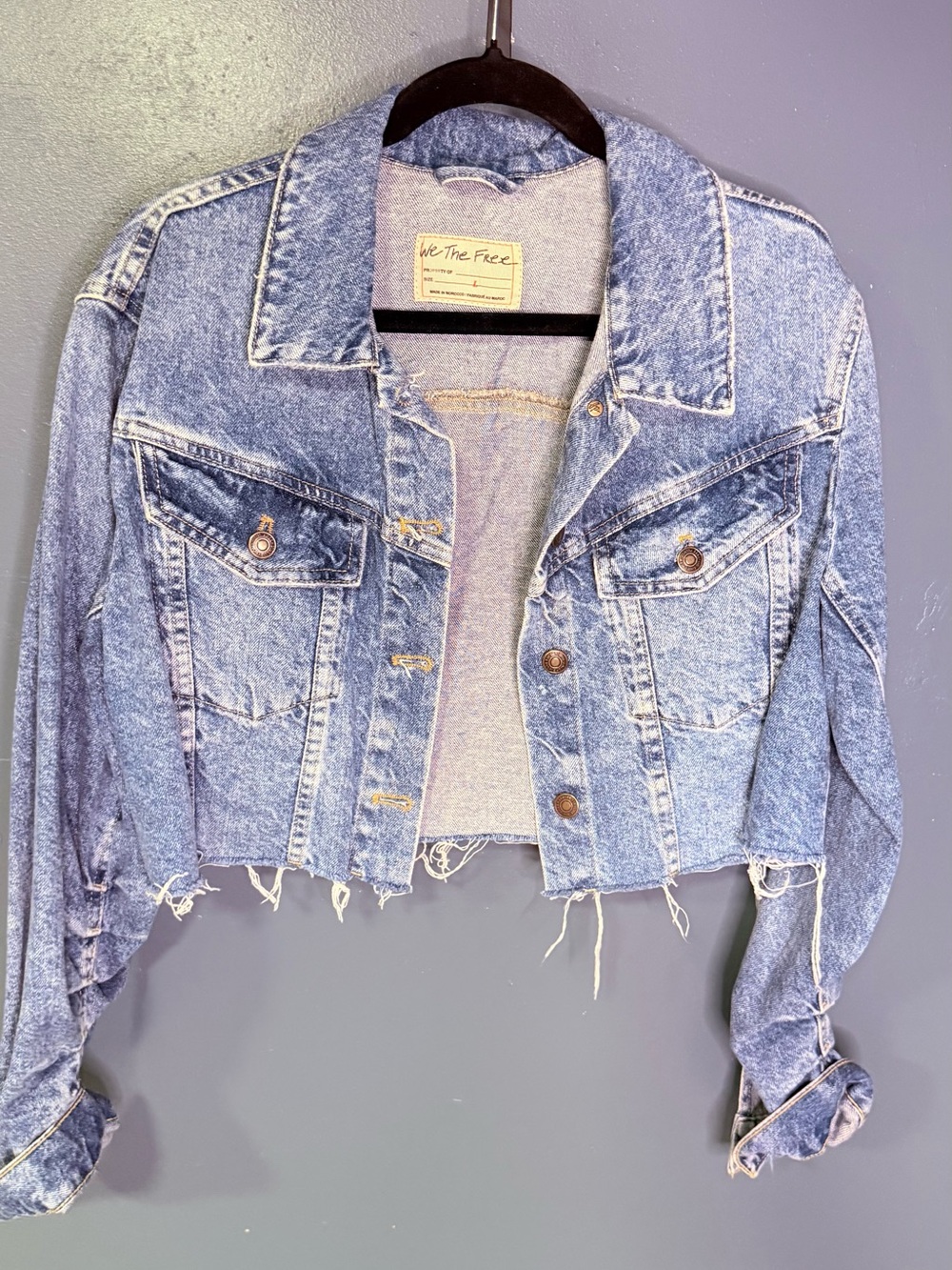 We The Free Light Blue Cropped Denim Jacket